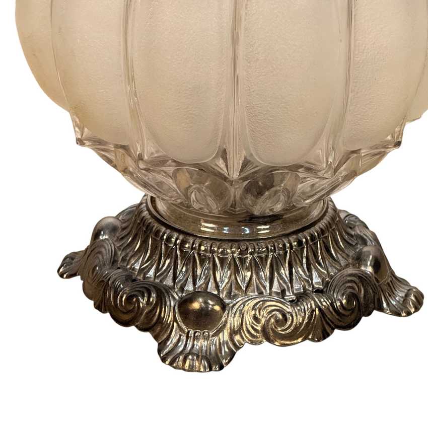 Vintage Silver Frosted Glass Lamp, Weighted Table Lamp, Hollywood Regency Lamp