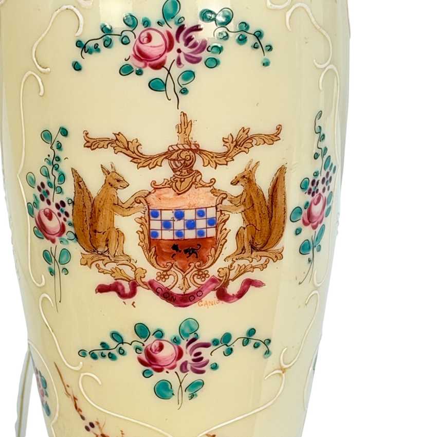 Vintage Squirrel Crest Table Lamps Pair, Hand Painted Floral Ceramic Lamps, Pink Rose Lamps, Ornate Filigree Bases