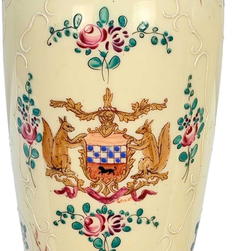 Vintage Squirrel Crest Table Lamps Pair, Hand Painted Floral Ceramic Lamps, Pink Rose Lamps, Ornate Filigree Bases