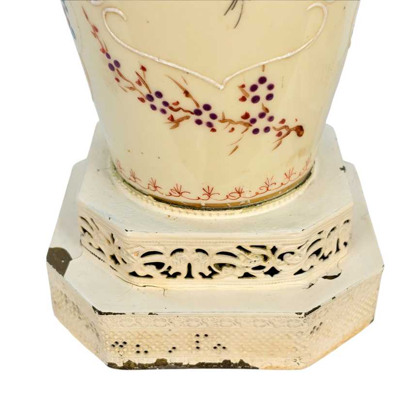 Vintage Squirrel Crest Table Lamps Pair, Hand Painted Floral Ceramic Lamps, Pink Rose Lamps, Ornate Filigree Bases
