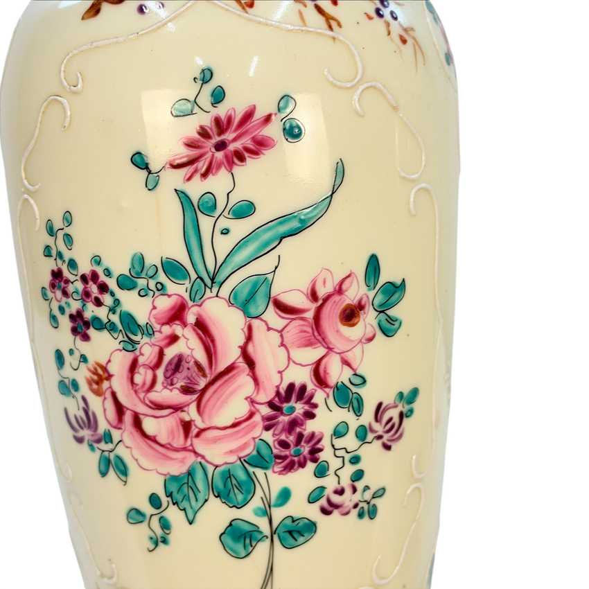 Vintage Squirrel Crest Table Lamps Pair, Hand Painted Floral Ceramic Lamps, Pink Rose Lamps, Ornate Filigree Bases