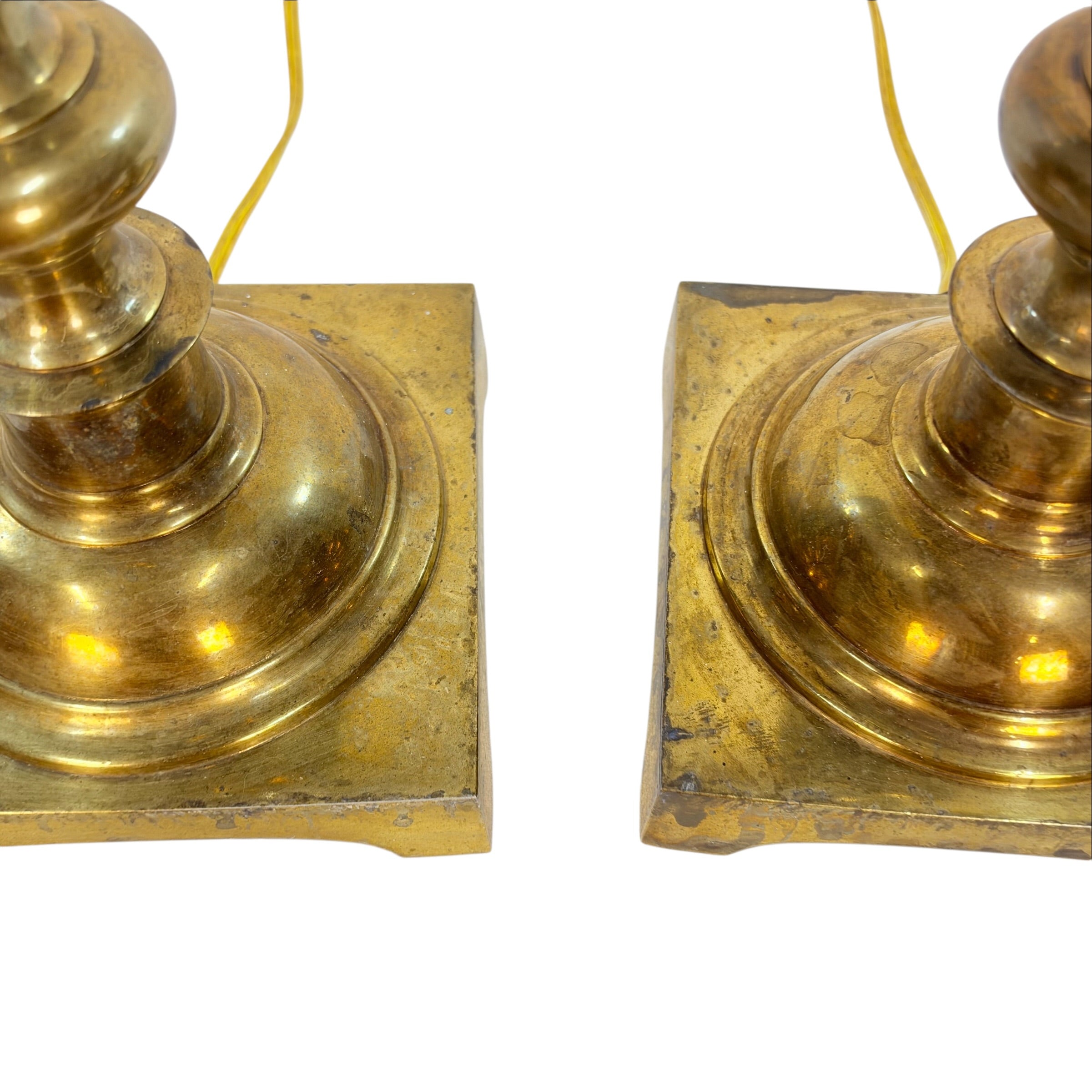 Vintage Stiffel Heavy Solid Brass Candlestick 3-Way Table Lamps - A Matching Pair