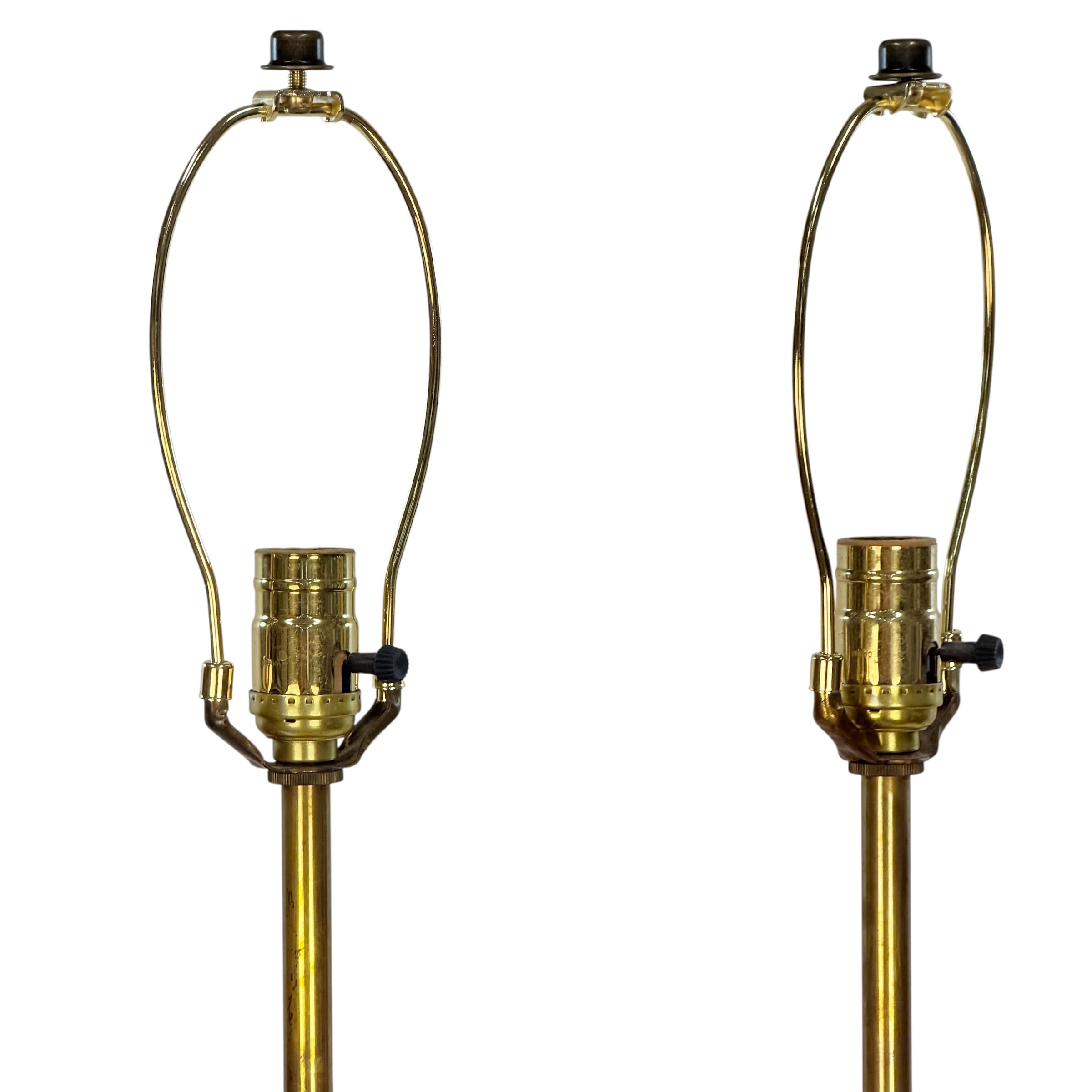 Vintage Stiffel Heavy Solid Brass Candlestick 3-Way Table Lamps - A Matching Pair