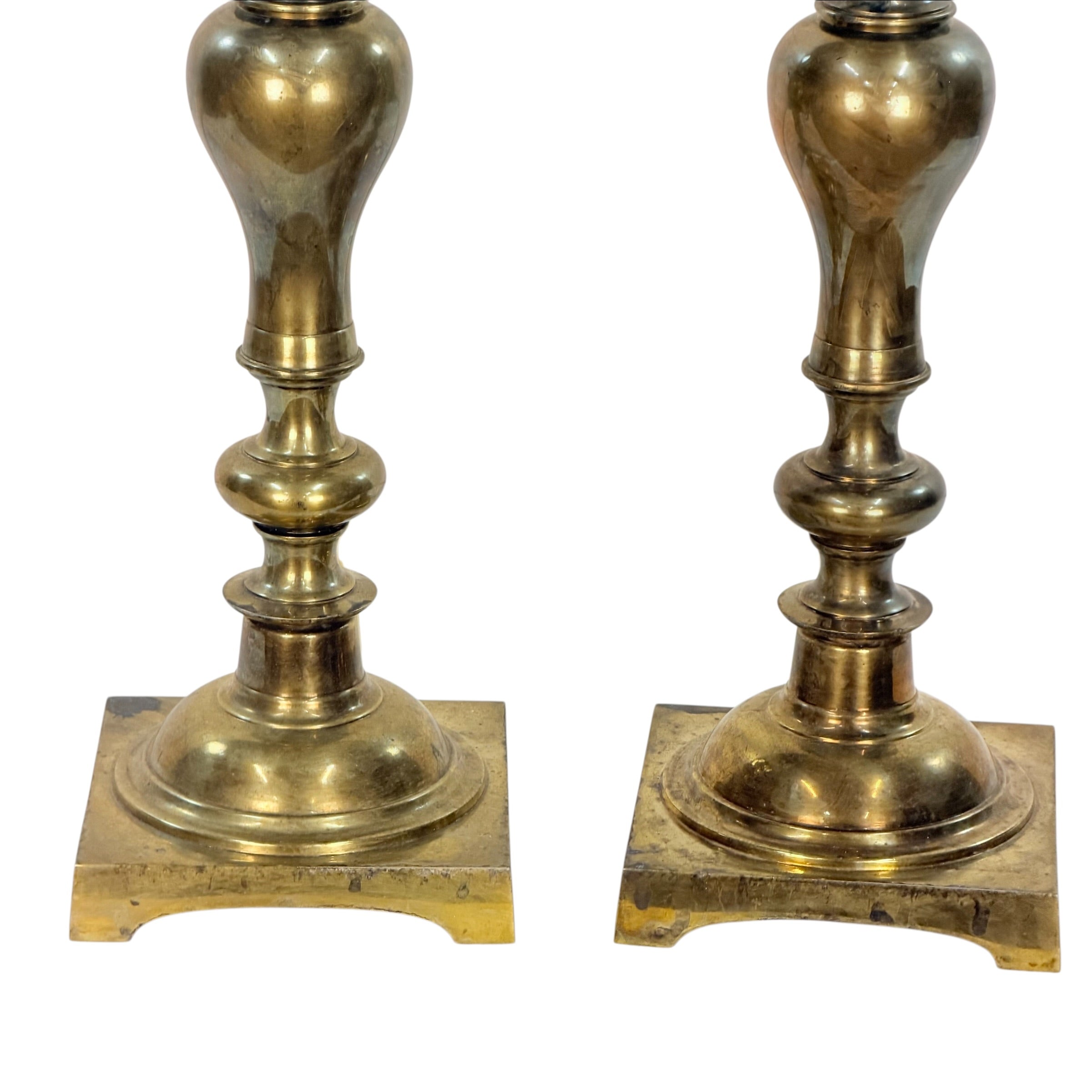 Vintage Stiffel Heavy Solid Brass Candlestick 3-Way Table Lamps - A Matching Pair