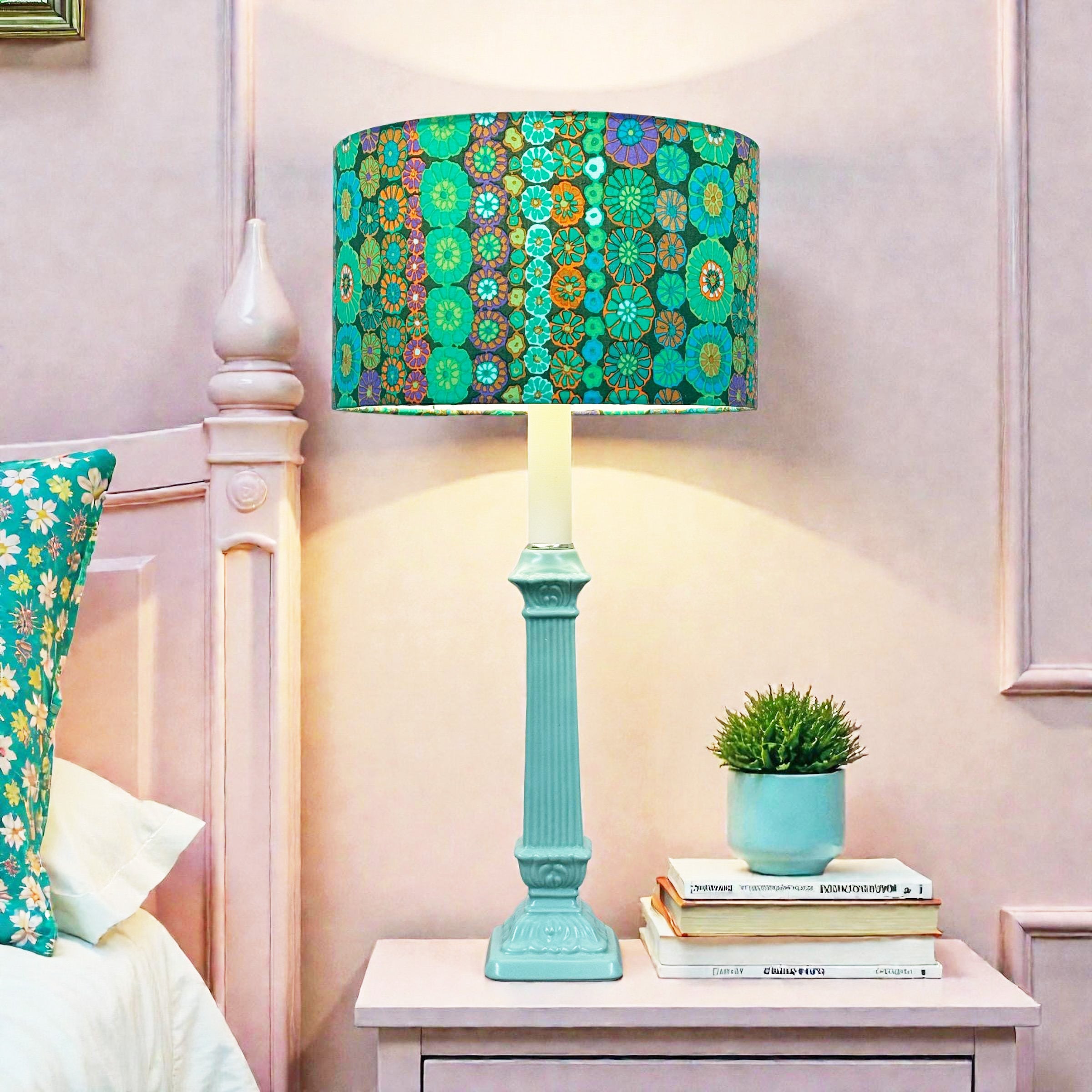 Tall Green Candle Stick Style Lamp, Table Lamp, Traditional Classic Accent Lamp