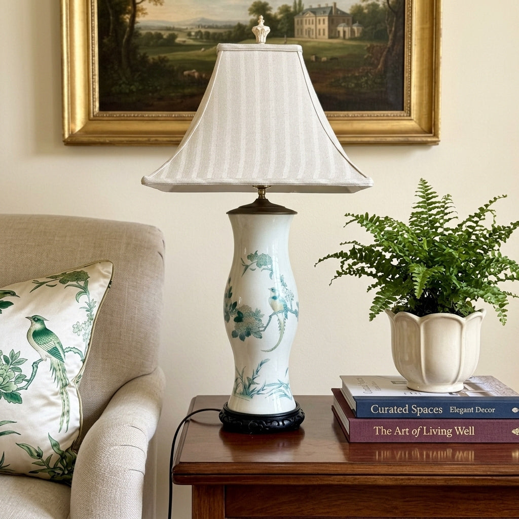 Tall Reverse Decoupage Lamp: Vintage Floral Accent Lighting