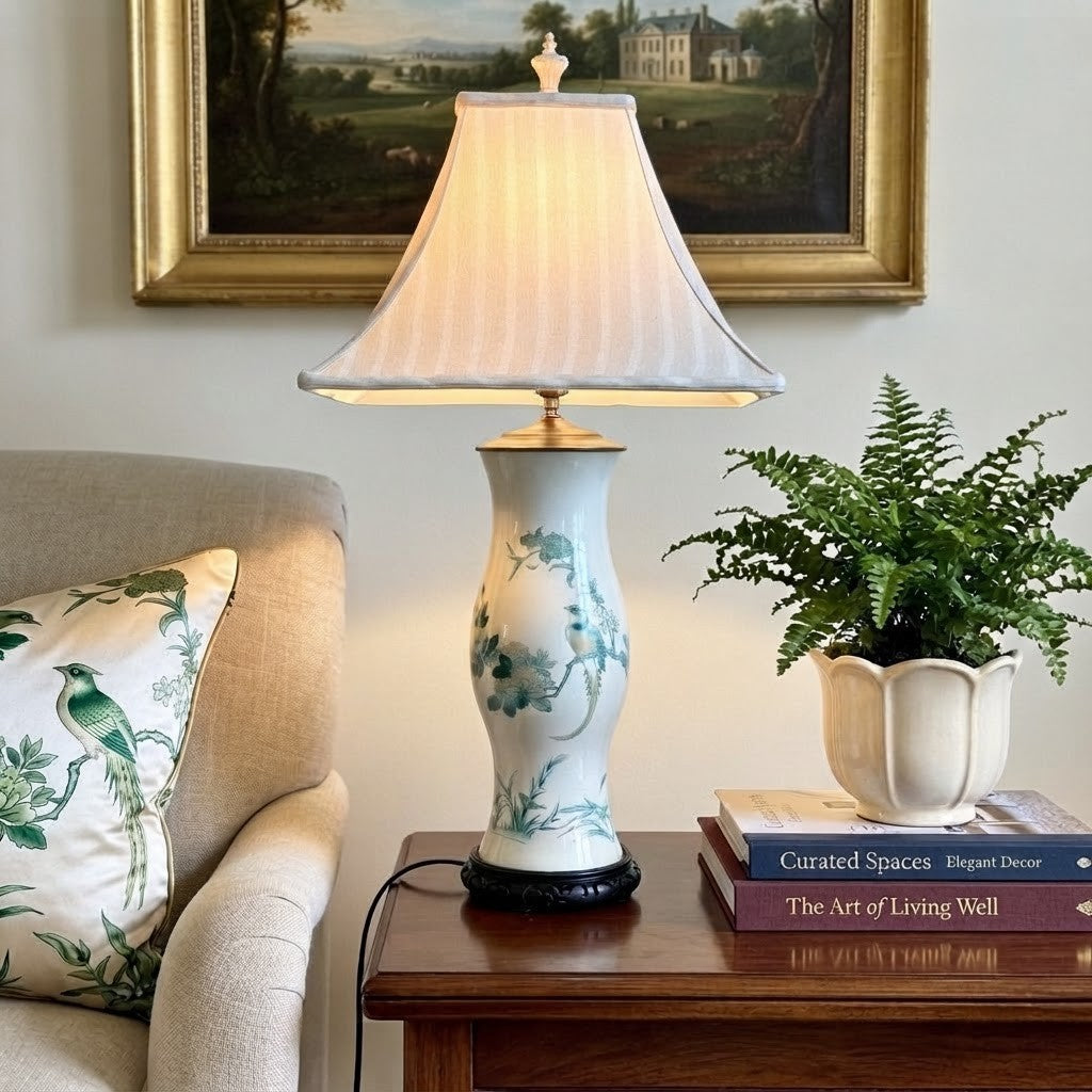 Tall Reverse Decoupage Lamp: Vintage Floral Accent Lighting