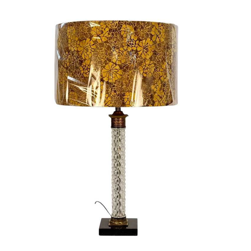 Tall Vintage Diamond Pattern Crystal Glass Lamp | Table Lamp | Brass and Black Vintage Lamp