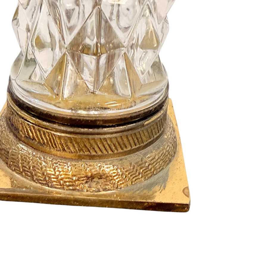 Tall Vintage Diamond Pattern Crystal Glass Lamp | Table Lamp | Brass and Black Vintage Lamp