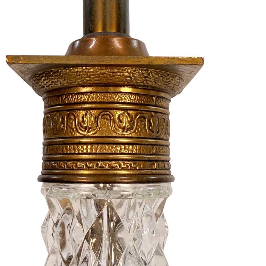 Tall Vintage Diamond Pattern Crystal Glass Lamp | Table Lamp | Brass and Black Vintage Lamp