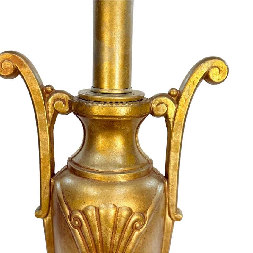 Vintage Gold Metal Urn Table Lamp – Neoclassical Hollywood Regency Amphora Lamp – Tall 29” Ornate Gold Accent Lamp