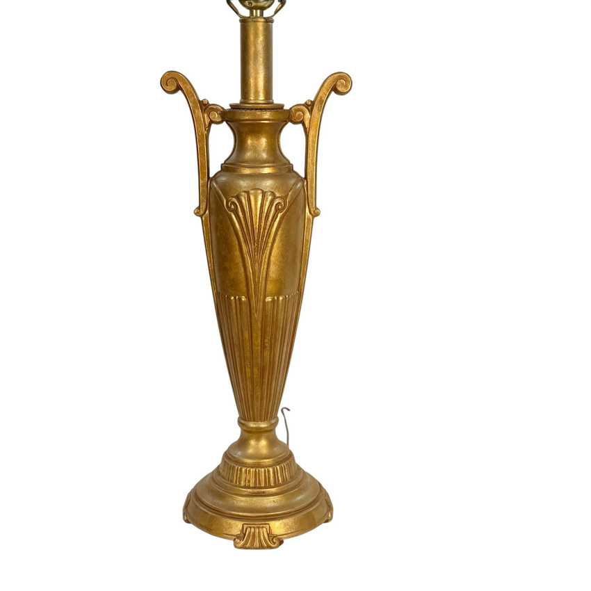 Vintage Gold Metal Urn Table Lamp – Neoclassical Hollywood Regency Amphora Lamp – Tall 29” Ornate Gold Accent Lamp