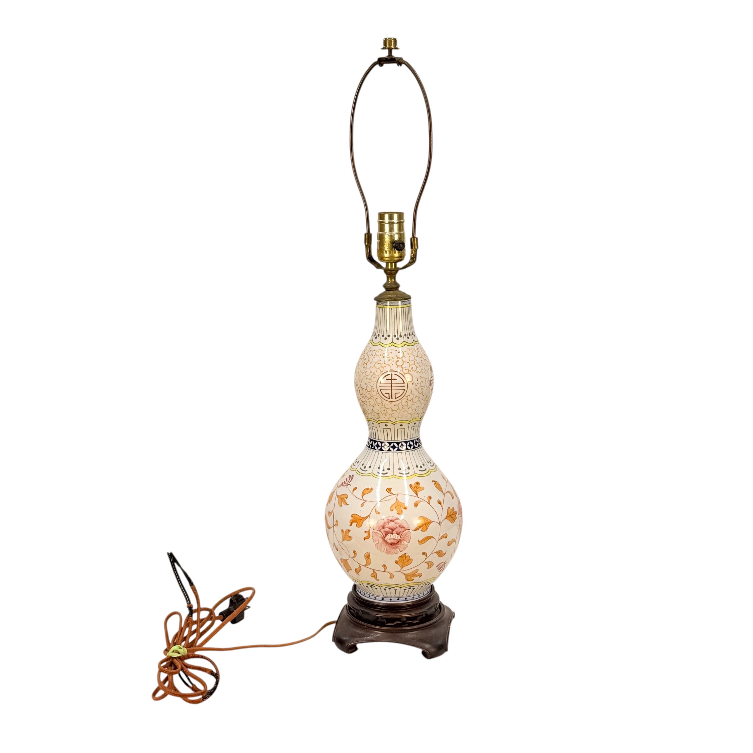 Vintage Chinese Handmade Gourd Lamp, Unique Double Gourd Table Lamp, Boho Asian Accent Lamp