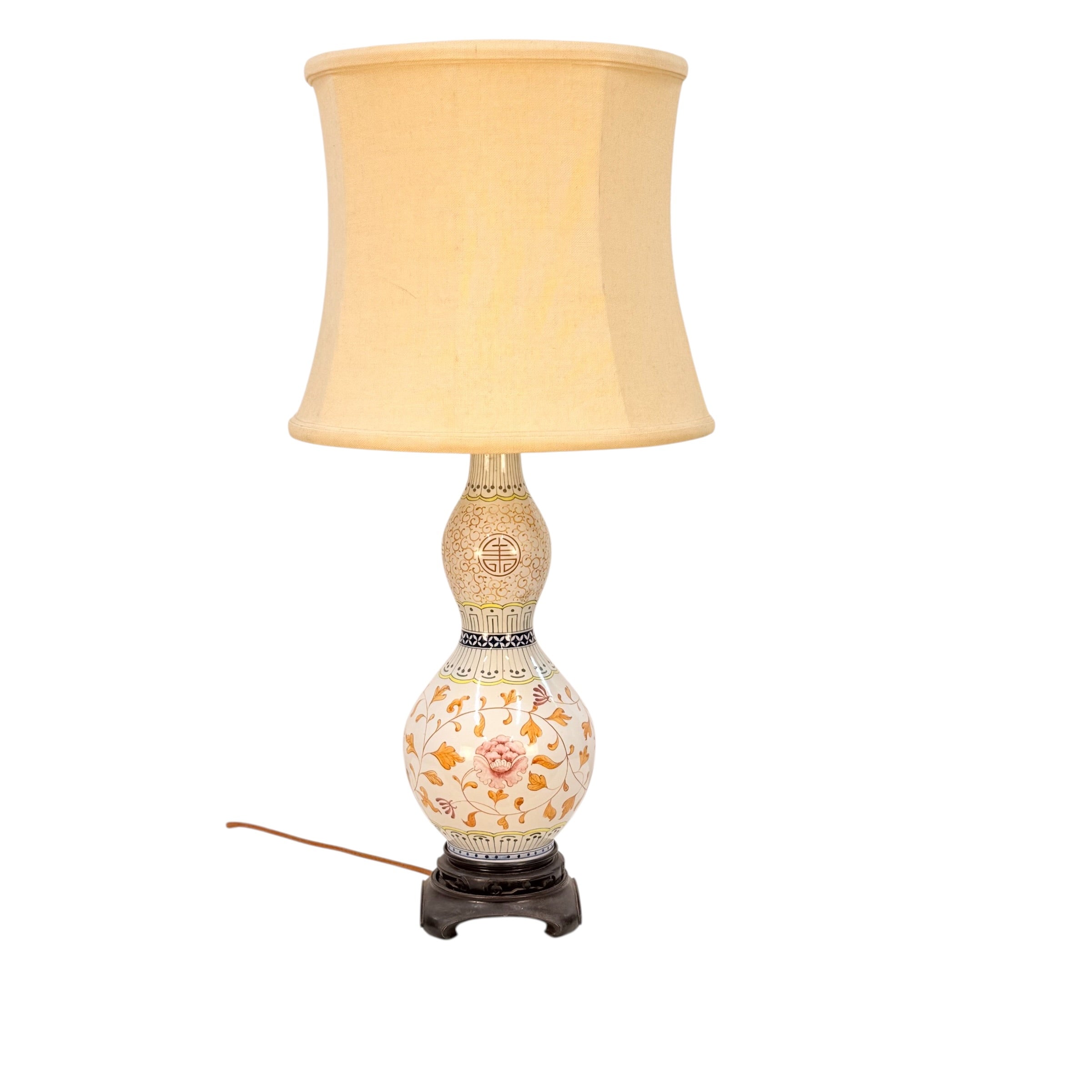 Vintage Chinese Handmade Gourd Lamp, Unique Double Gourd Table Lamp, Boho Asian Accent Lamp