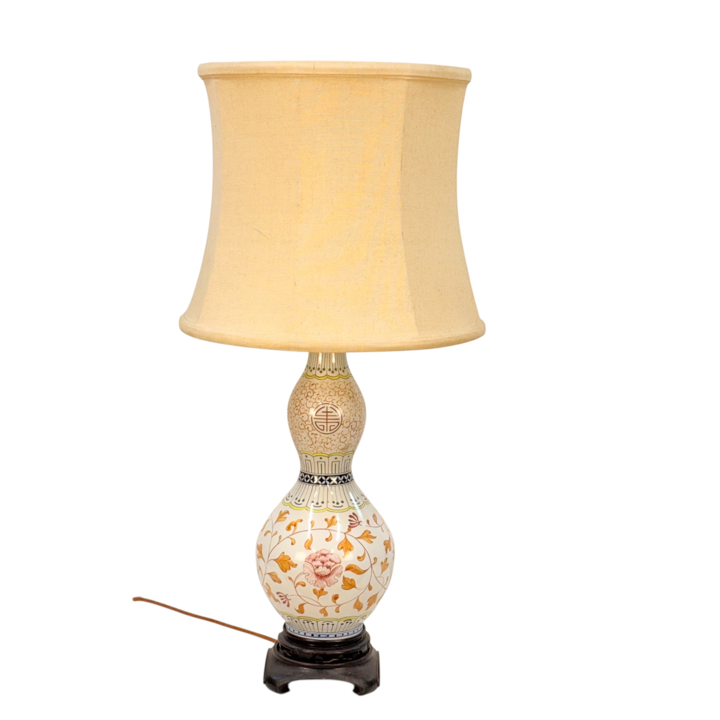 Vintage Chinese Handmade Gourd Lamp, Unique Double Gourd Table Lamp, Boho Asian Accent Lamp