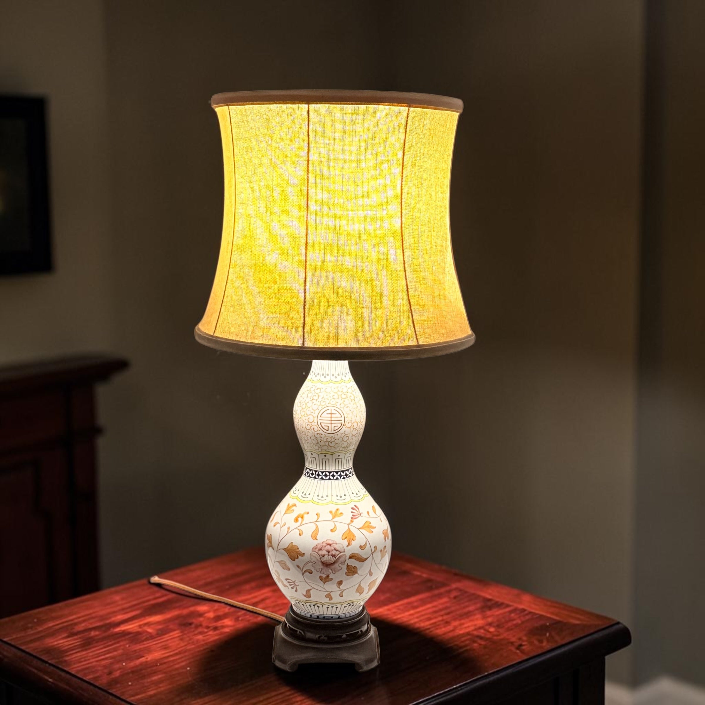 Vintage Chinese Handmade Gourd Lamp, Unique Double Gourd Table Lamp, Boho Asian Accent Lamp