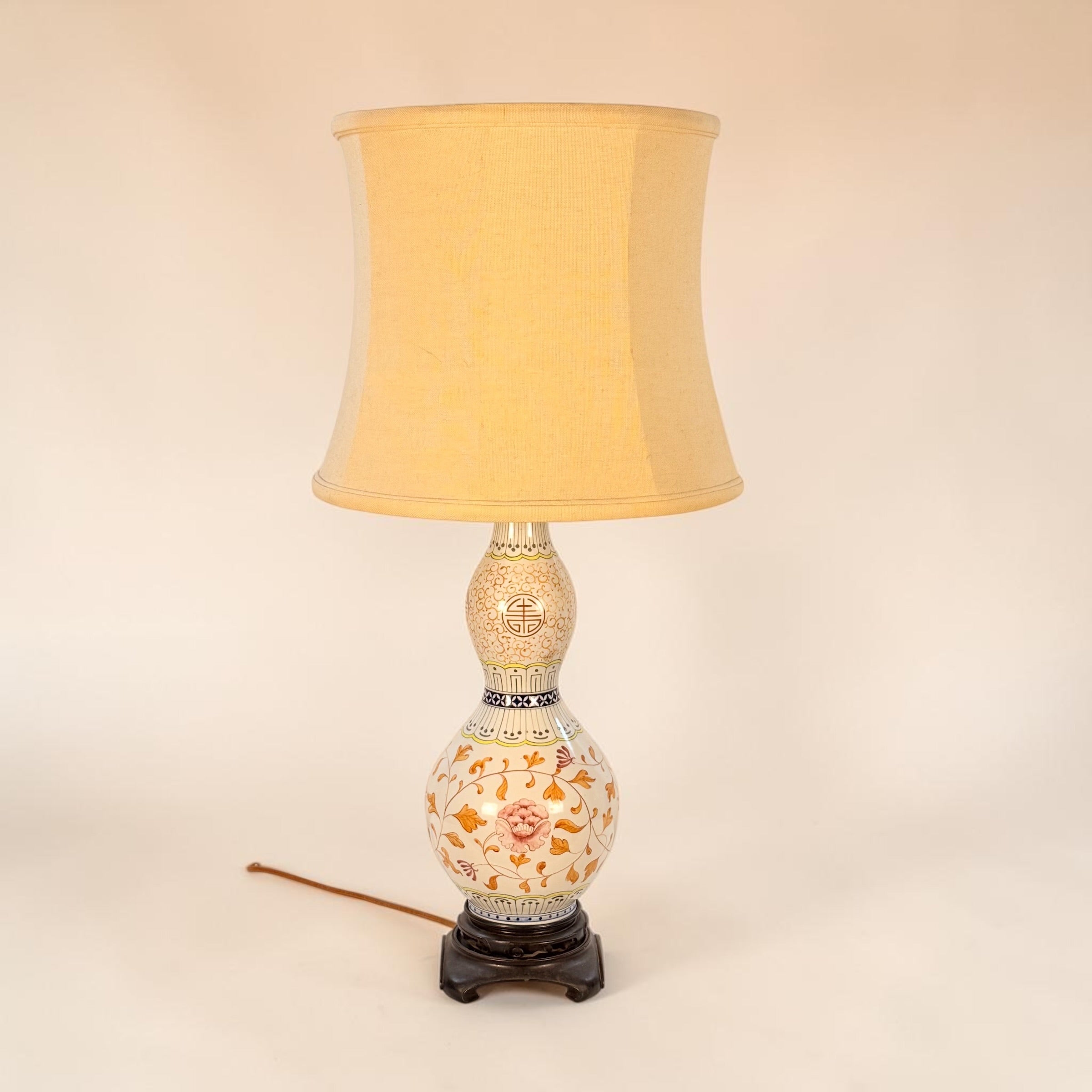 Vintage Chinese Handmade Gourd Lamp, Unique Double Gourd Table Lamp, Boho Asian Accent Lamp