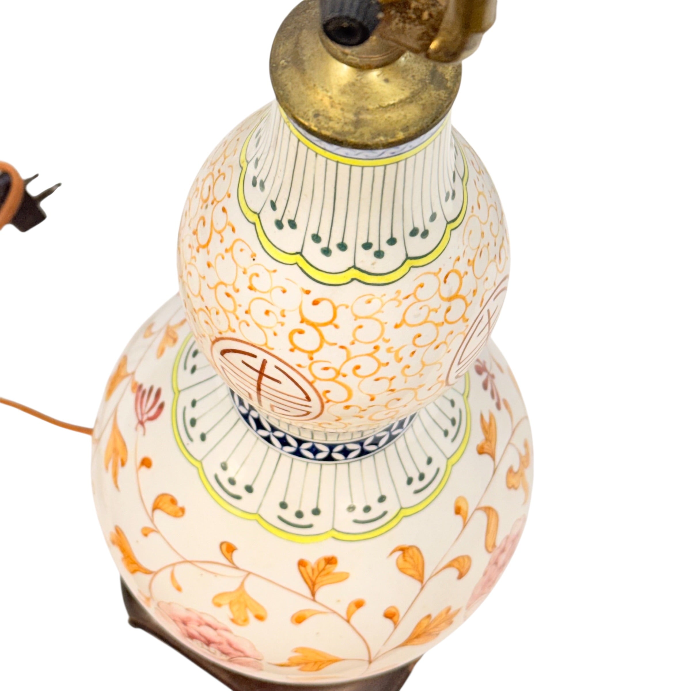 Vintage Chinese Handmade Gourd Lamp, Unique Double Gourd Table Lamp, Boho Asian Accent Lamp