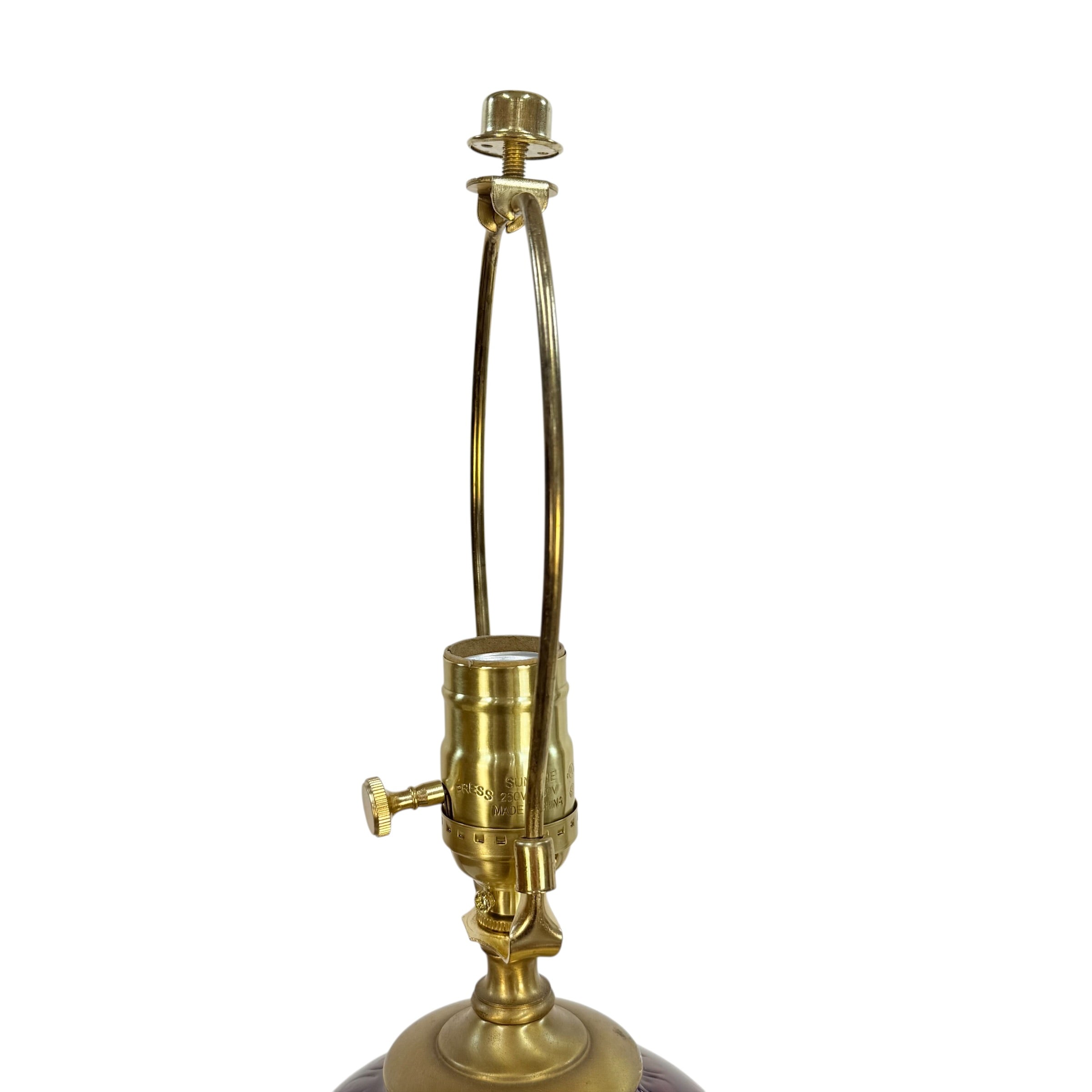 Vintage Ruby Red Glass Table Lamp Brass Column Stone Base 25.5”