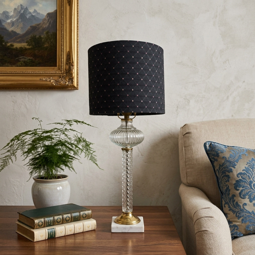 Tall Swirled Ribbed Glass Lamp, Textured Table Lamp, Modern Contemporary Swirled Lamp