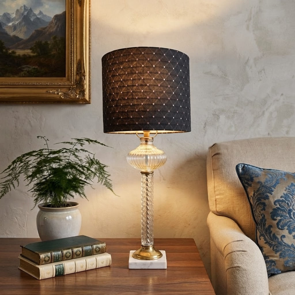 Tall Swirled Ribbed Glass Lamp, Textured Table Lamp, Modern Contemporary Swirled Lamp