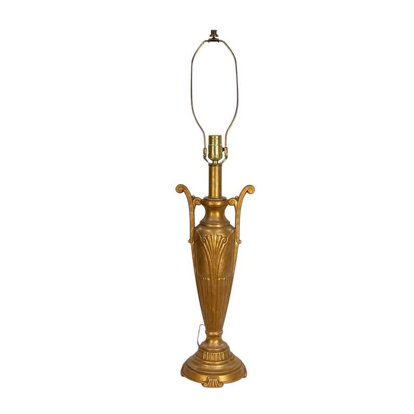Vintage Gold Metal Urn Table Lamp – Neoclassical Hollywood Regency Amphora Lamp – Tall 29” Ornate Gold Accent Lamp