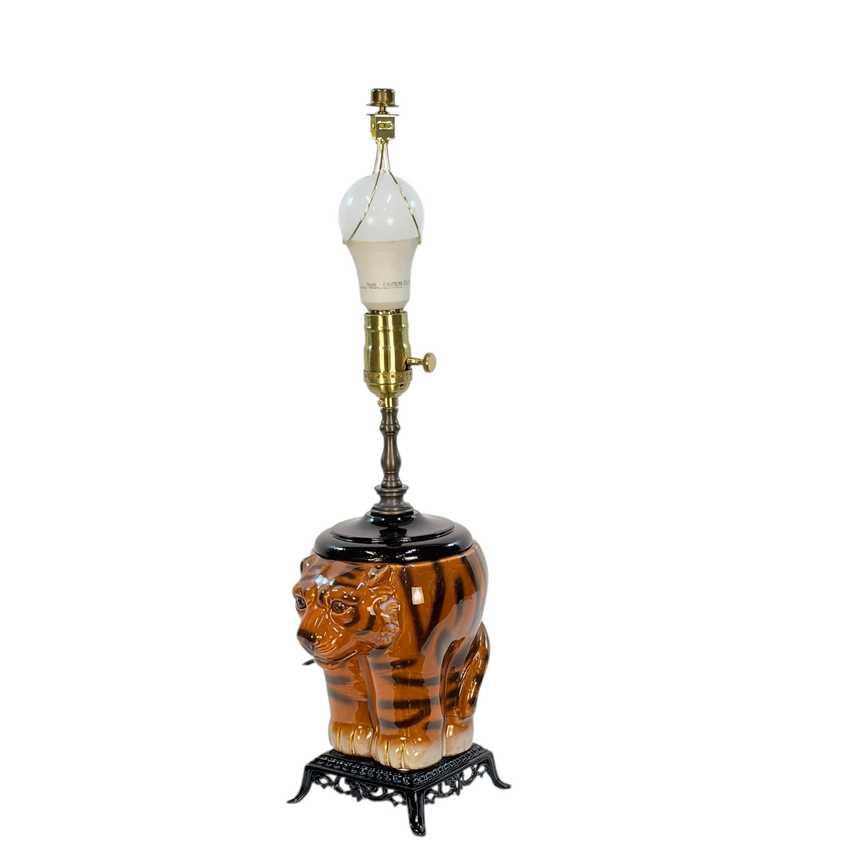 Ceramic Tiger Table Lamp | One of a Kind Handmade Lighting | Vintage Upcycled Animal Lamp | Hollywood Regency Decor