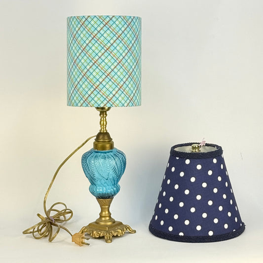 Turquoise Feathered Glass Electrified Oil Lamp