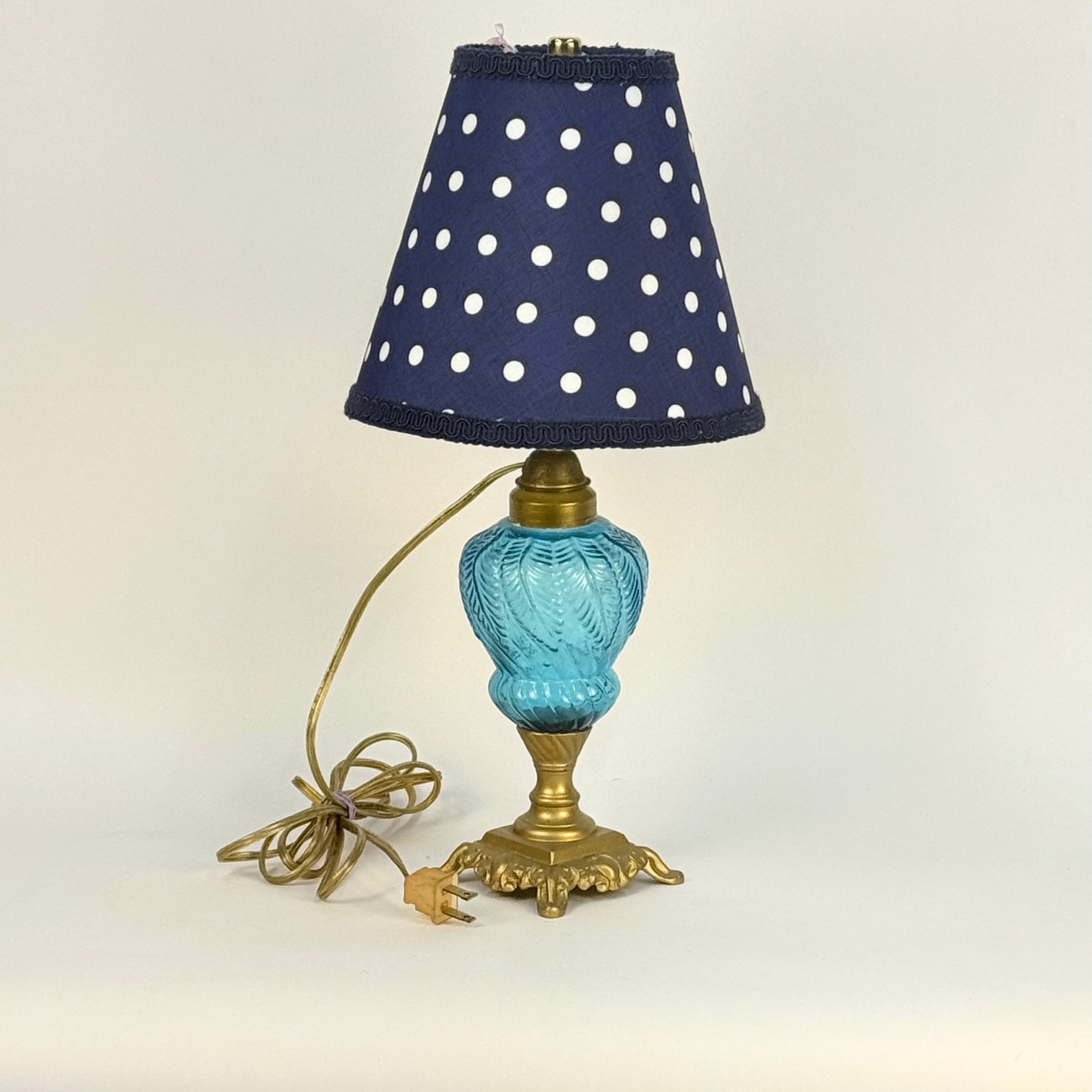 Turquoise Feathered Glass Electrified Oil Lamp