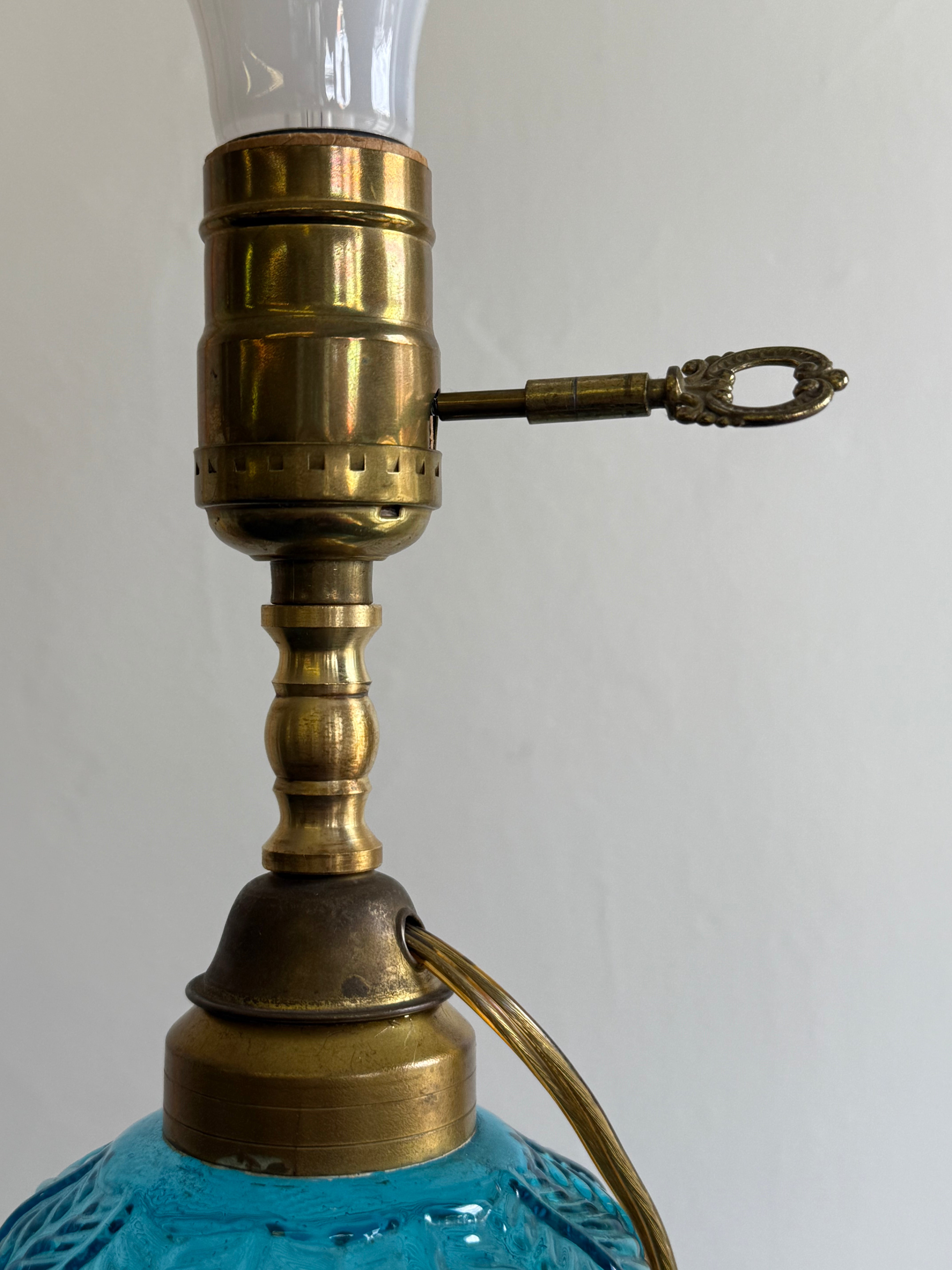 Turquoise Feathered Glass Electrified Oil Lamp