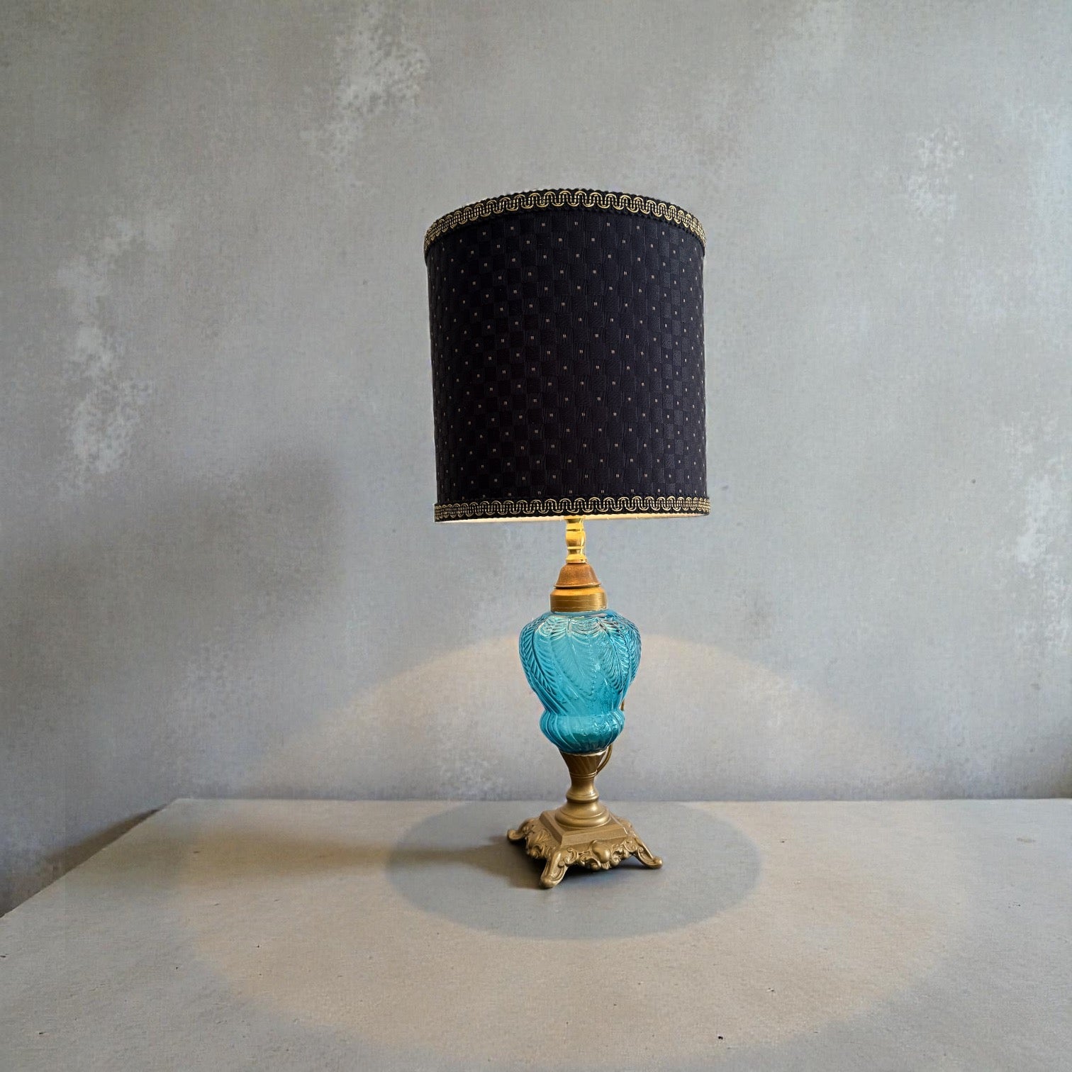 Turquoise Feathered Glass Electrified Oil Lamp