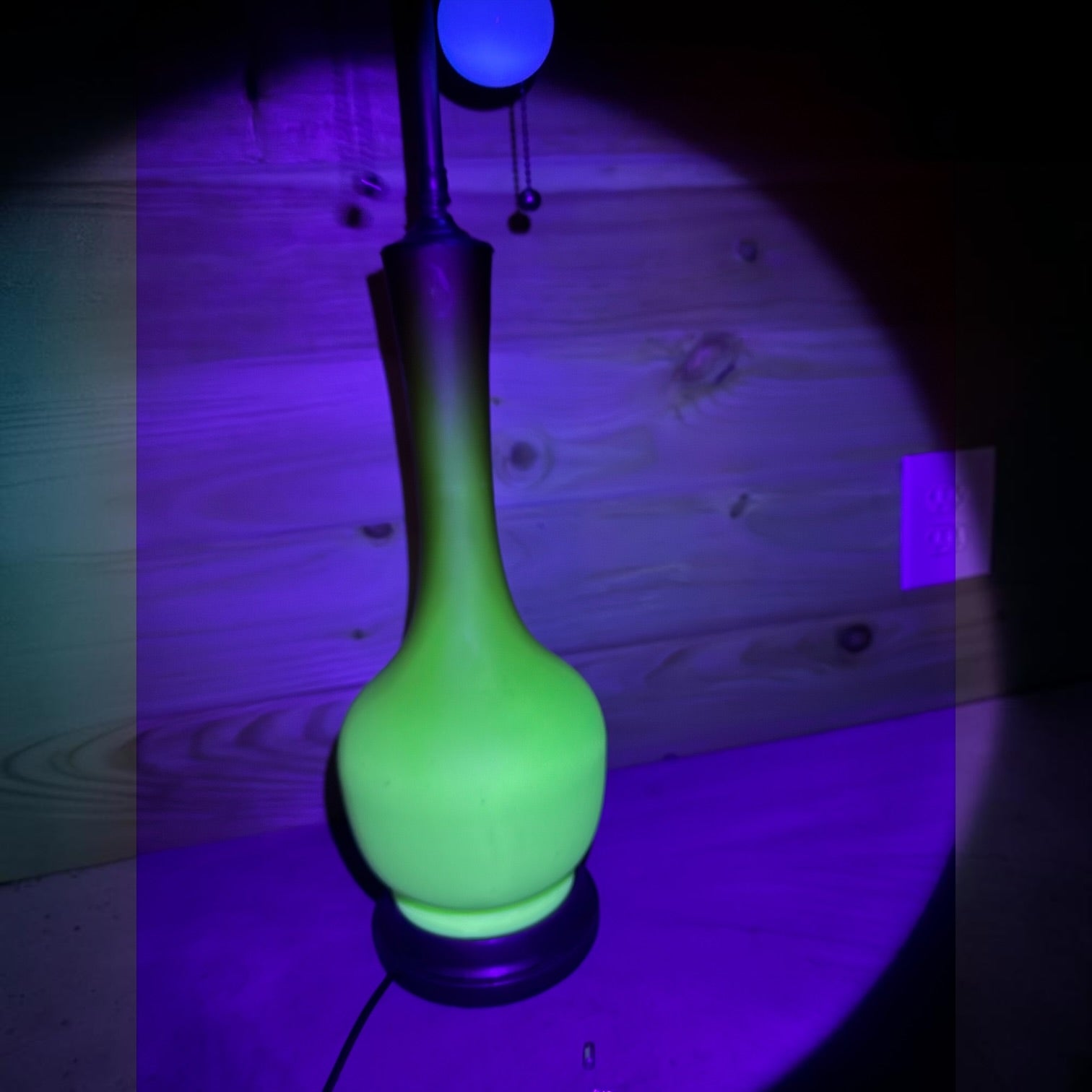 Vintage Uranium Glass Table Lamp | Glows Under Black Light | Custom Restored Lamp with Hand-Painted Wood Base