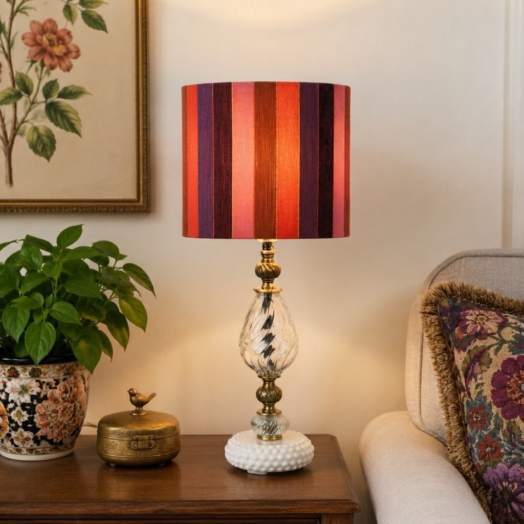 Ursula Custom Glass Table Lamp – Handmade Upcycled Vintage Glass Lamp; Brass Lamp – Milk Glass Base – 19.25”