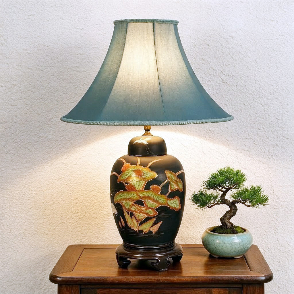 Handmade Green Bell Lampshade | Hand Sewn Fabric Shade | Soft Sage Green with Light Green Trim | 18.5" Bottom | Artisan Lampshade