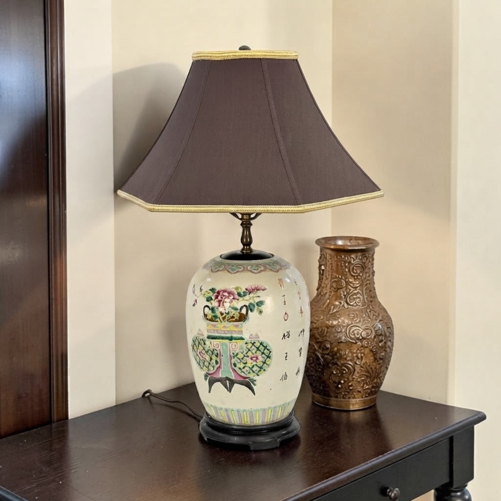 Vintage Chinoiserie Patterned Ginger Jar Lamp, Decorative Home Ginger Jar Light, Traditional Blue White Table Lamp