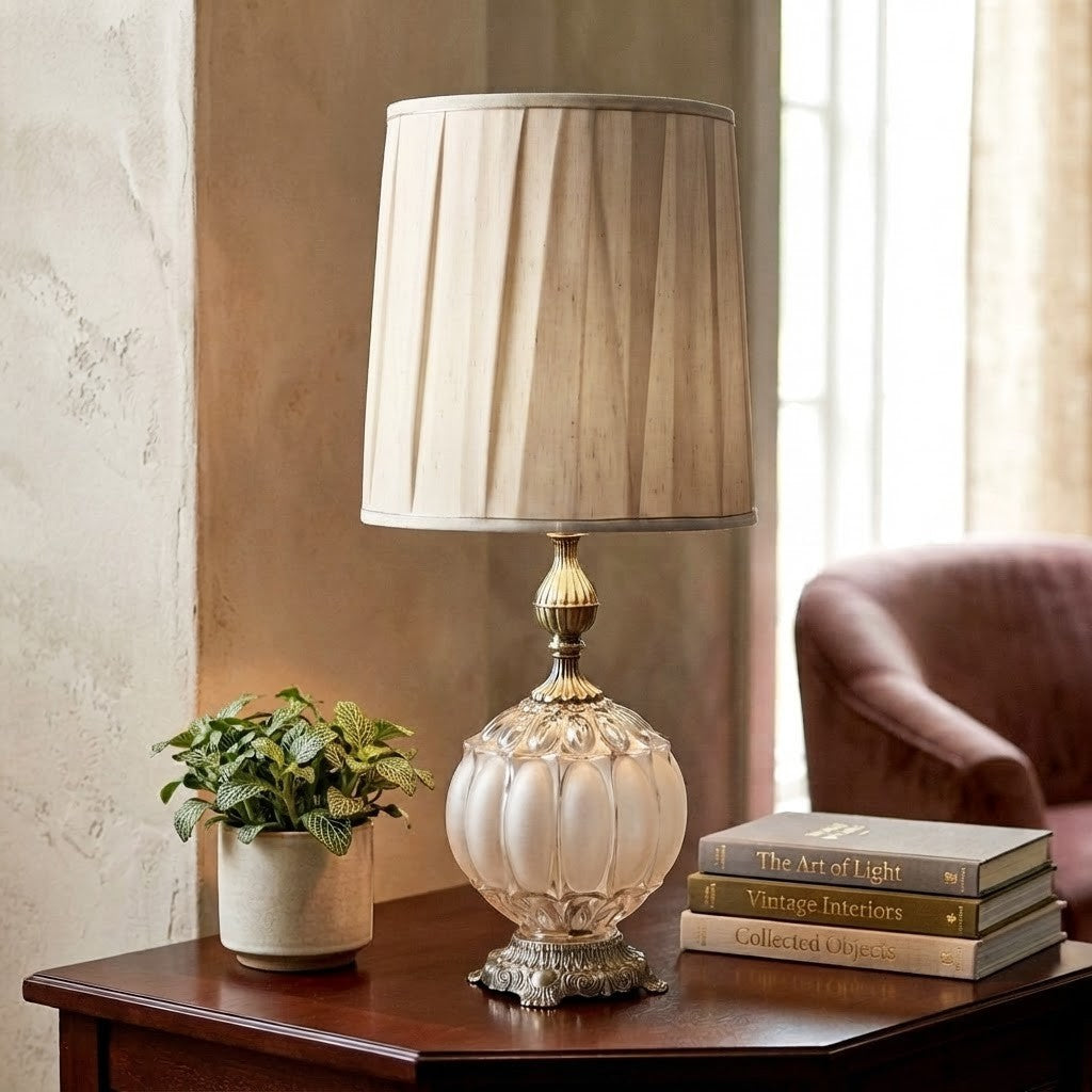 Vintage Silver Frosted Glass Lamp, Weighted Table Lamp, Hollywood Regency Lamp