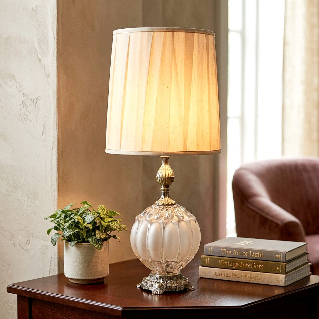 Vintage Silver Frosted Glass Lamp, Weighted Table Lamp, Hollywood Regency Lamp