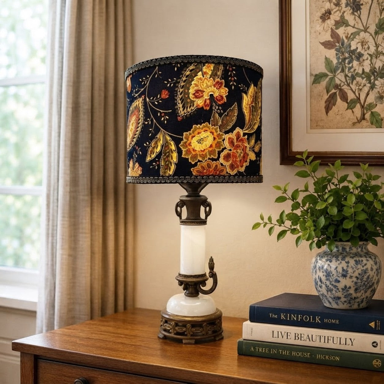 Vintage White Slag Glass Table Lamp | Ornate Brass Accent Lamp | Antique Style Lighting | 19.5” Lamp