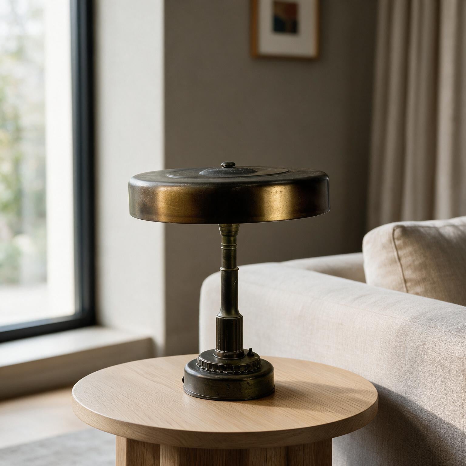 Vintage Globe Atomic Mushroom Desk Lamp | 1950s MCM Brass Saucer Table Lamp | Mid Century Modern Lighting