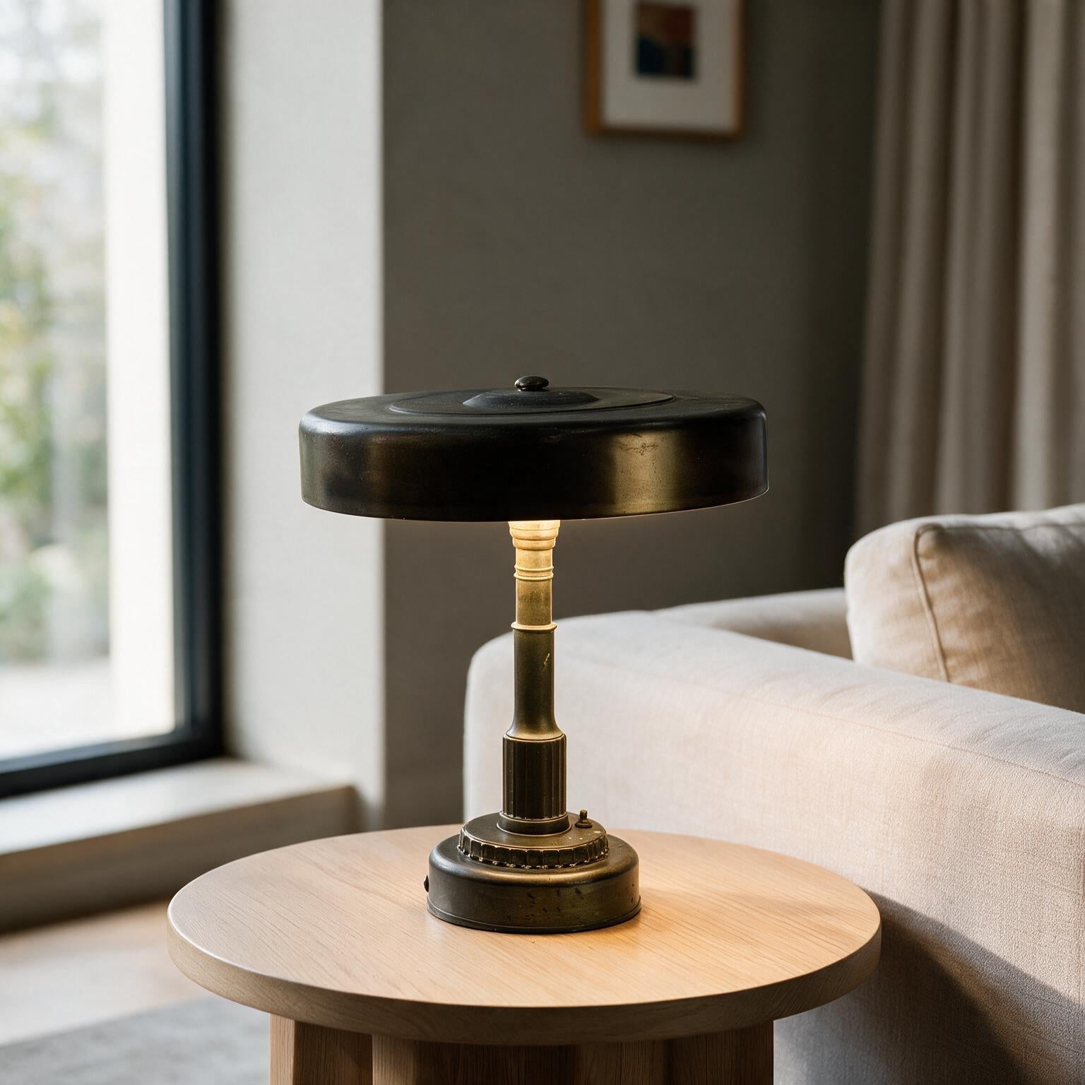 Vintage Globe Atomic Mushroom Desk Lamp | 1950s MCM Brass Saucer Table Lamp | Mid Century Modern Lighting