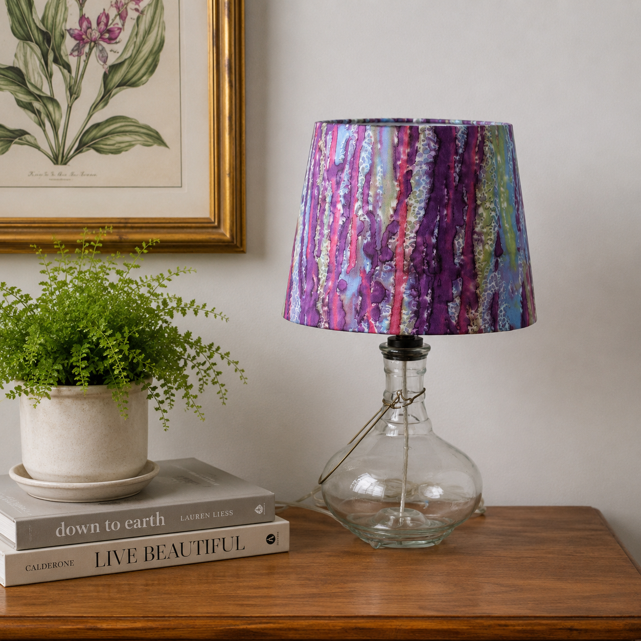 Small Empire Lampshade | Purple Blue Pink Watercolor Batik Cotton Shade | Handmade Empire Lamp Shade