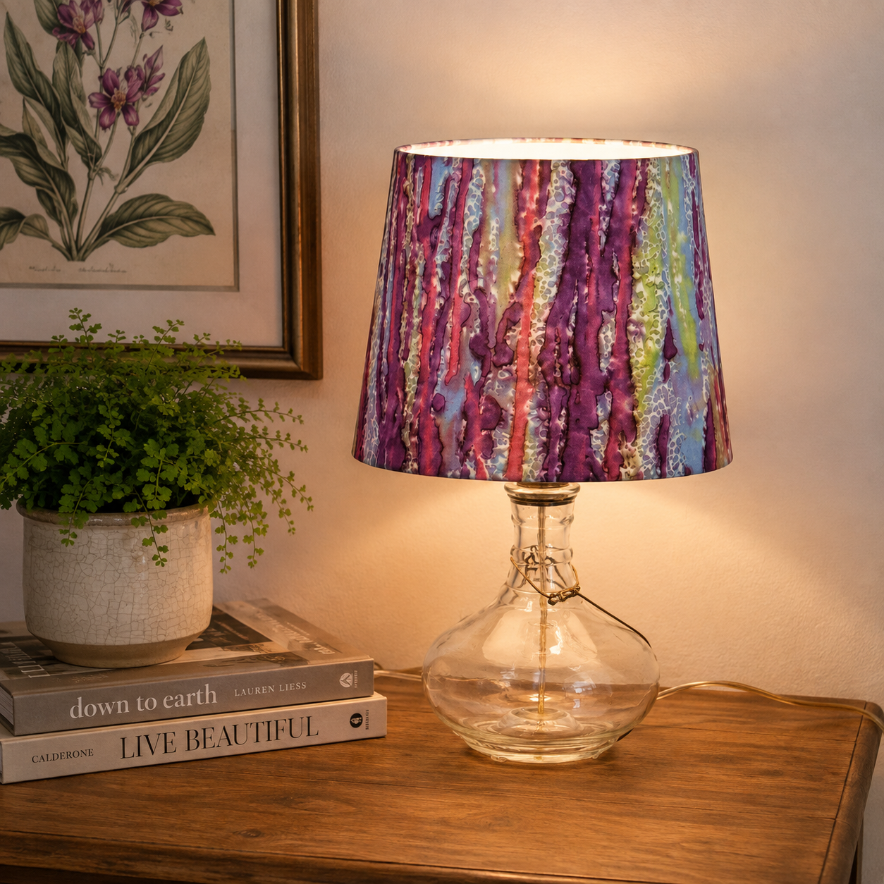 Small Empire Lampshade | Purple Blue Pink Watercolor Batik Cotton Shade | Handmade Empire Lamp Shade