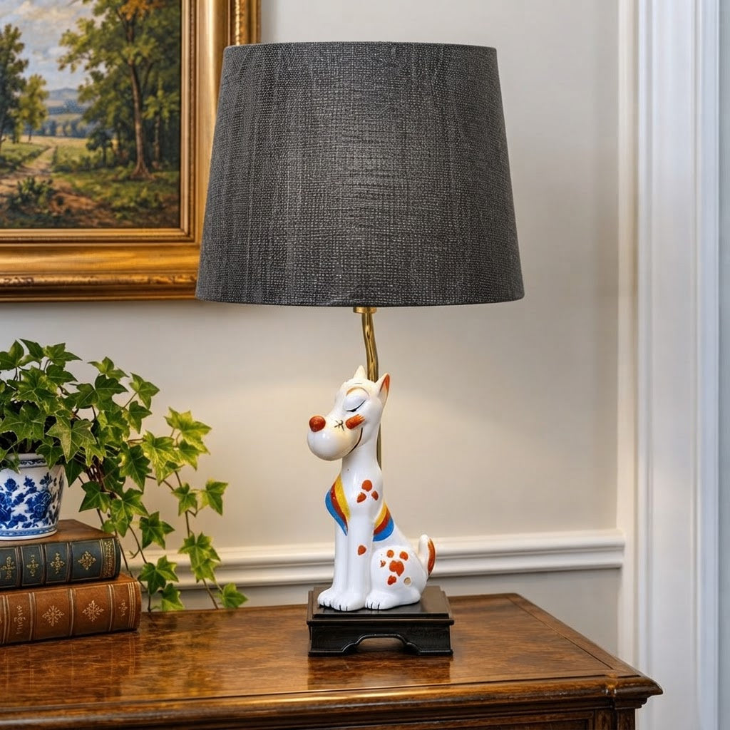 Vintage Cartoon Dog Figural Table Lamp, Whimsical Ceramic Novelty Lamp, Rewired Kitsch Animal Accent Light