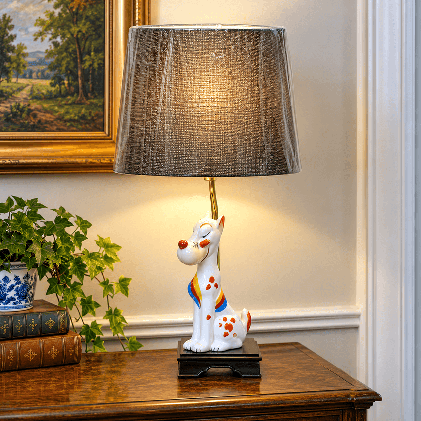 Vintage Cartoon Dog Figural Table Lamp, Whimsical Ceramic Novelty Lamp, Rewired Kitsch Animal Accent Light