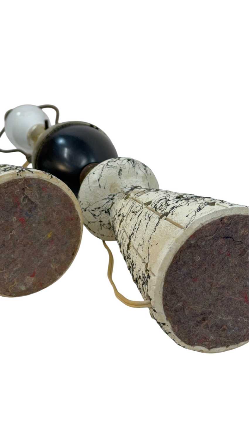 Pair Vintage MCM Atomic Table Lamps Black White Splatter Chalkware 23.5”