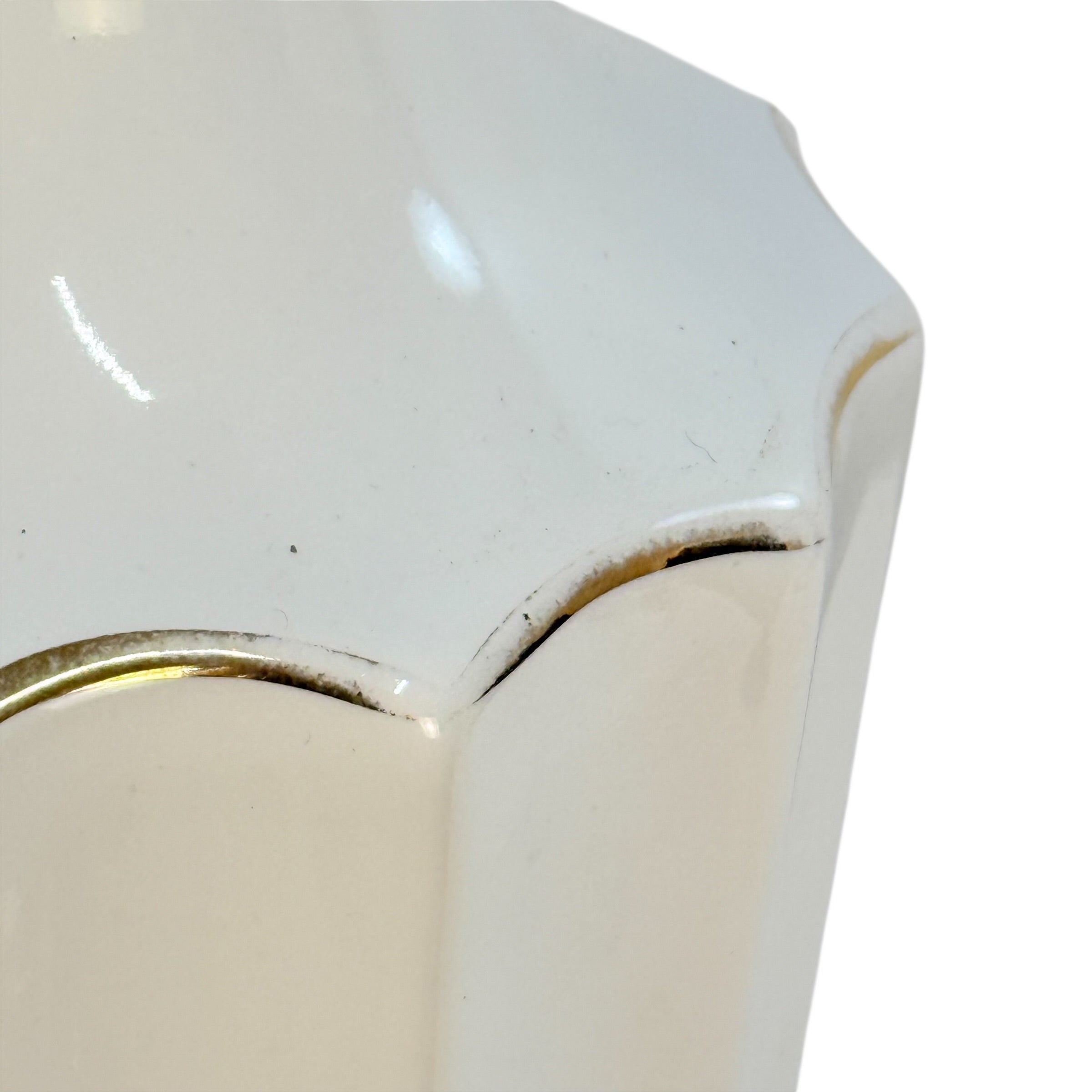 Vintage White Ceramic Table Lamp Gold Accents – 30” Mid Century Hollywood Regency Fluted MCM Lamp