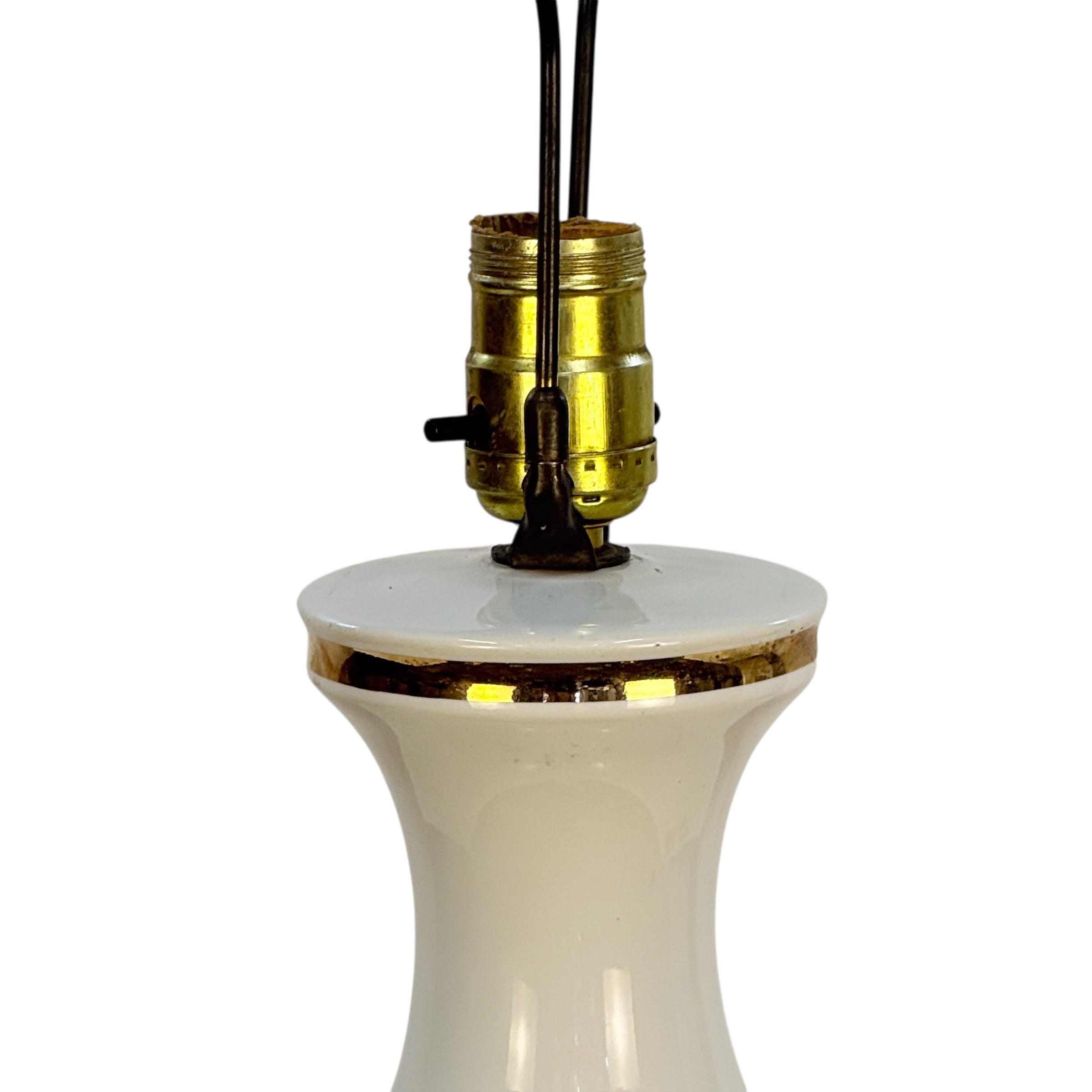 Vintage White Ceramic Table Lamp Gold Accents – 30” Mid Century Hollywood Regency Fluted MCM Lamp