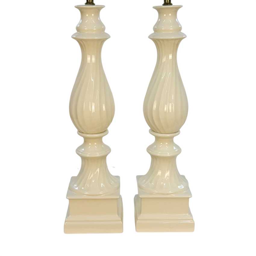Vintage Pair White Ceramic Table Lamps – 32” Mid Century Hollywood Regency Crackle Glaze Lamps