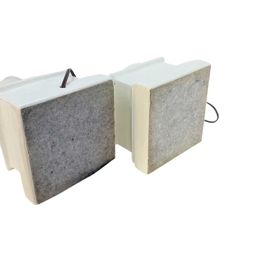 Vintage Pair White Ceramic Table Lamps – 32” Mid Century Hollywood Regency Crackle Glaze Lamps