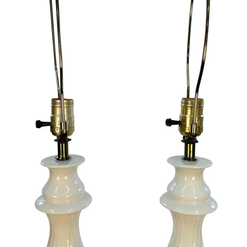 Vintage Pair White Ceramic Table Lamps – 32” Mid Century Hollywood Regency Crackle Glaze Lamps